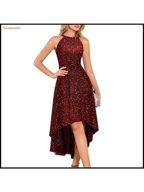 Sequin Halter High Low A-Line Formal Cocktail Prom Dress